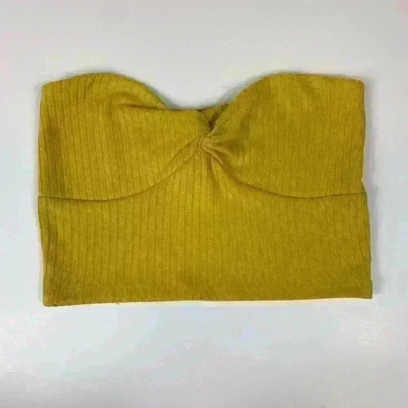 Forever 21 Yellow Bando Ribbed Crop Top Bra WOMENS L Boho Festival Sleeveless - Picture 3 of 7